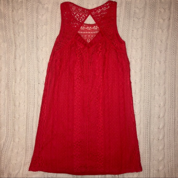 Orange Red Lace Straight Cut Dress - Picture 5 of 6